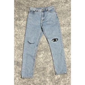 MONKI Kimomo High Rise Relaxed Jeans Women's 27 Embroidered EYE EYELASH